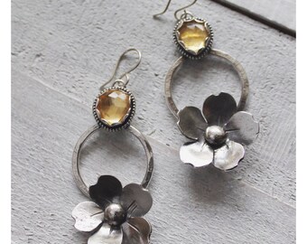 Citrine Blossom statement hoop earrings