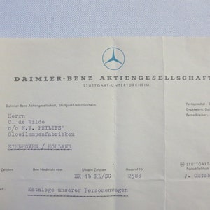 Documento con membrete de Mercedes Benz Daimler de 1958 (texto en alemán)