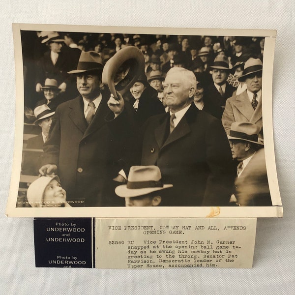 Fotografía de prensa John N Garner Vicepresidente en el juego de béisbol Roosevelt