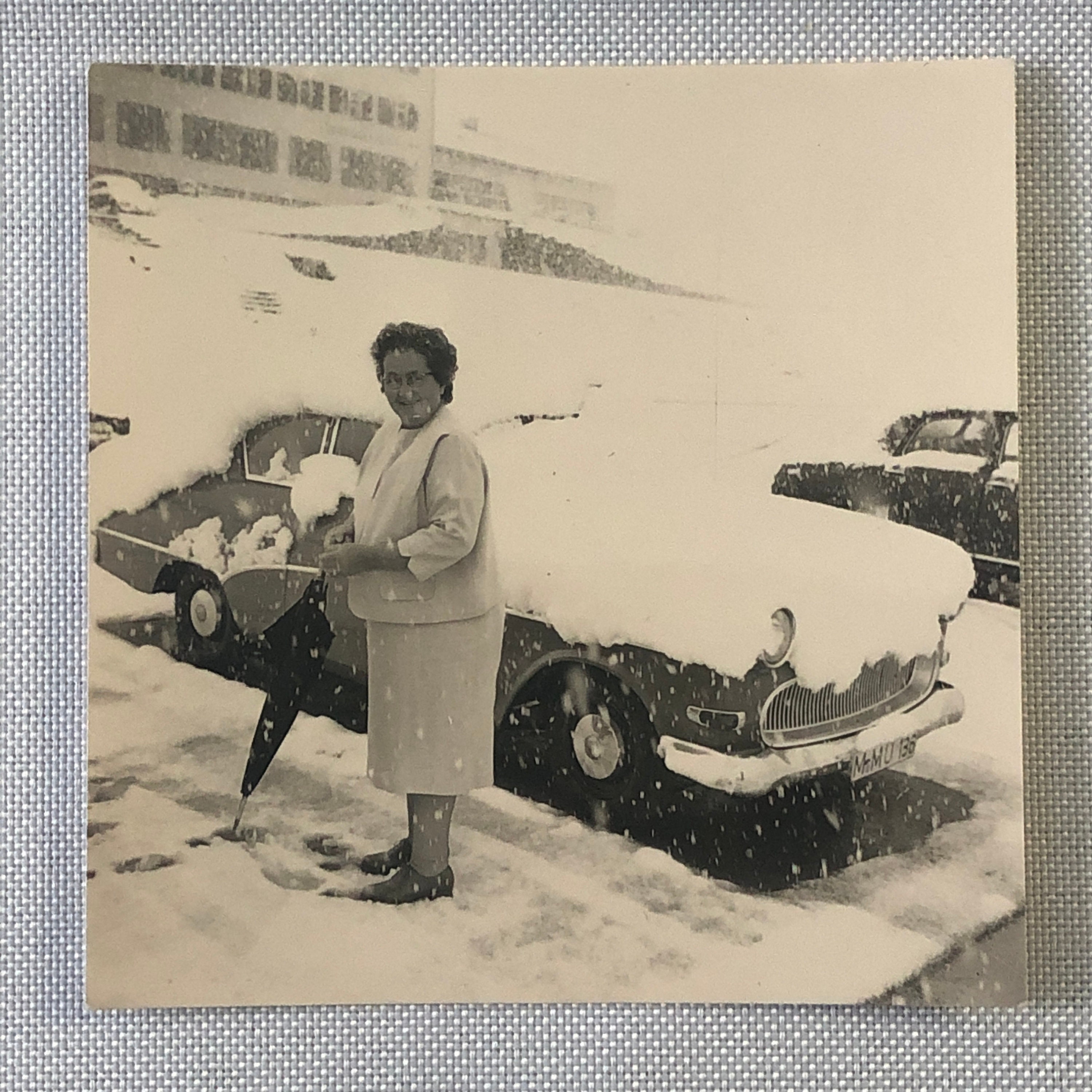 Vintage Photo Photograph Woman with Car Automobile in Snow Storm Germany