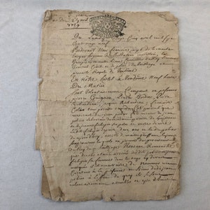 Antiguo documento francés escrito a mano, fechado en 1729, hermosa carta antigua