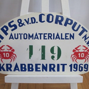 Vintage 1969 Krabbenrit Car Club Rally Plate Plaque Sign Rallye Crab #119 Plastic Authentic