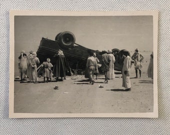 Vintage Photo Photograph Print Wrecked Truck Roll Over Africa or Middle East ?