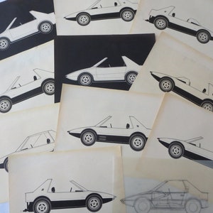 Vintage 1970s Concept Car Design Art Renderings Drawing Sketch Car Design - Lot of 11