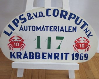 Vintage 1969 Krabbenrit Official Car Club Rally Plate Plaque Sign Rallye Crab #117 Plastic Authentic