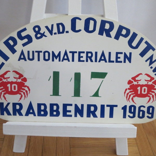 Vintage 1969 Krabbenrit Official Car Club Rally Plate Plaque Sign Rallye Crab #117 Plastic Authentic