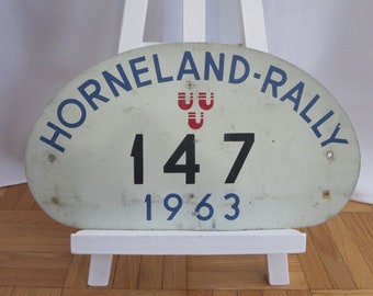 Vintage 1963 Horneland Rally Car Club Rally Plate Plaque Sign Metal #147 Authentic
