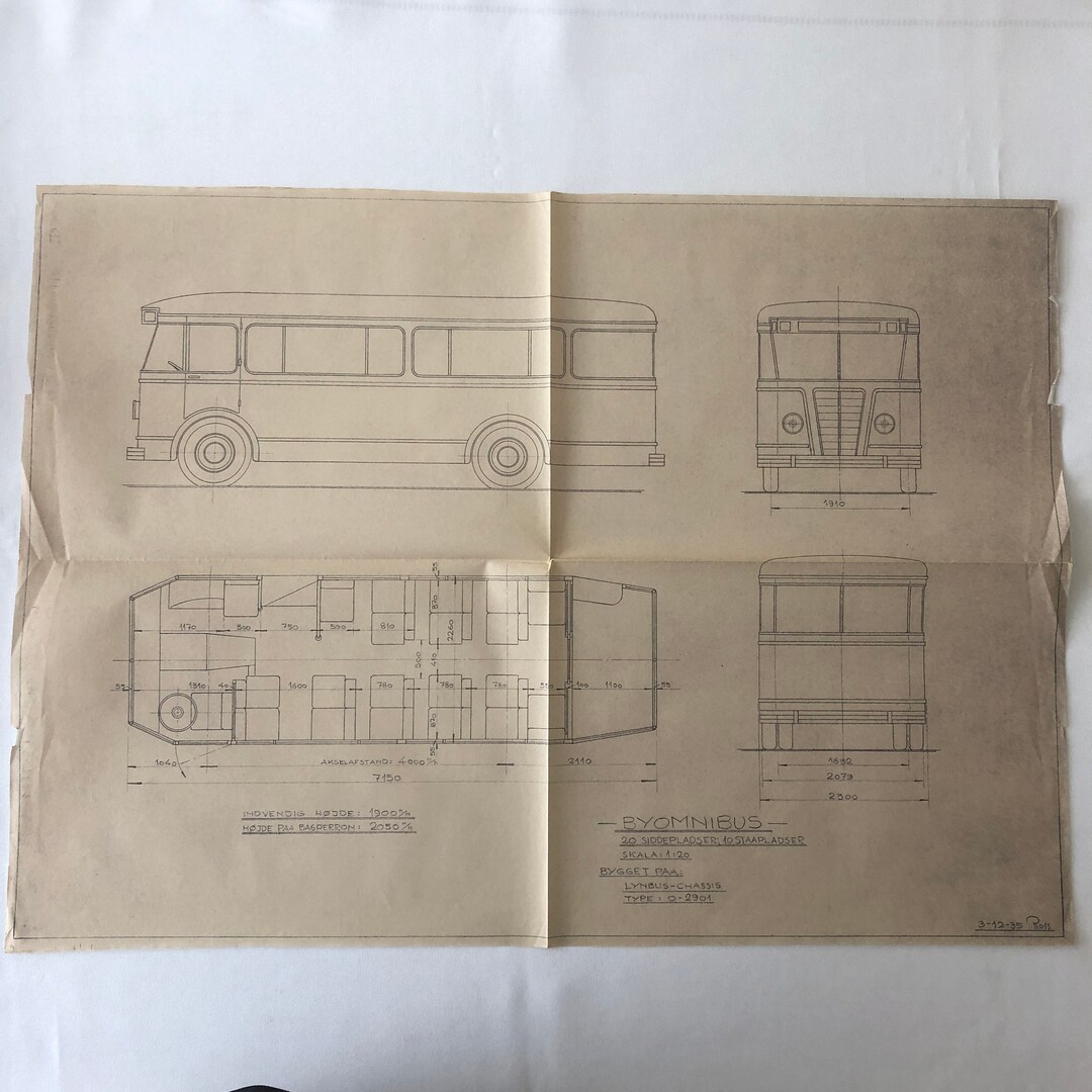 1935 Coachbuilder Bus Design Blueprint Rendering Blue Print Coach Bus ...
