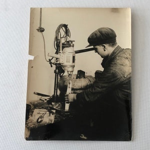 Antique Vintage Photo Photograph Image Man Working on Shop Machine Equipment