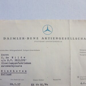 Documento con membrete de Mercedes Benz Daimler de 1957 (texto en alemán)