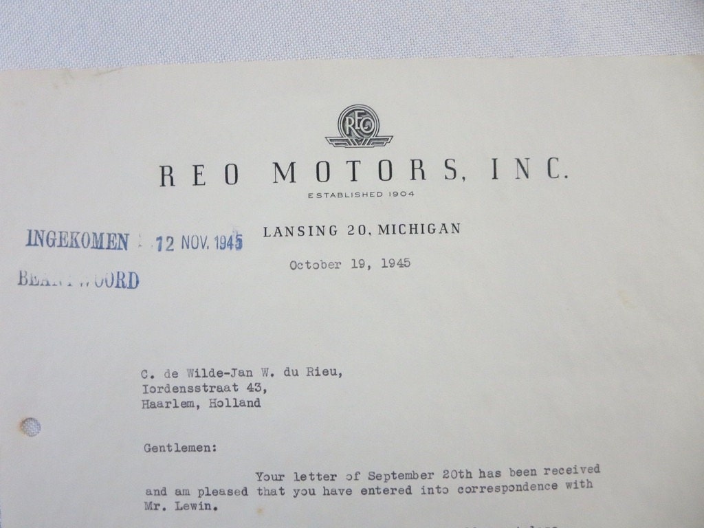 1945 REO Motors Inc Korrespondenz Brief Brief Brief bucherne REO LKW