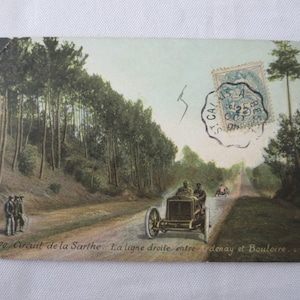 Cartão postal antigo Circuit de la Sarthe Racing Car Postal Francês França com selo