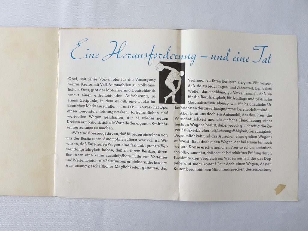1935 1936 1937 Opel Olympia Sales Brochure Catalog Prospekt Etsy