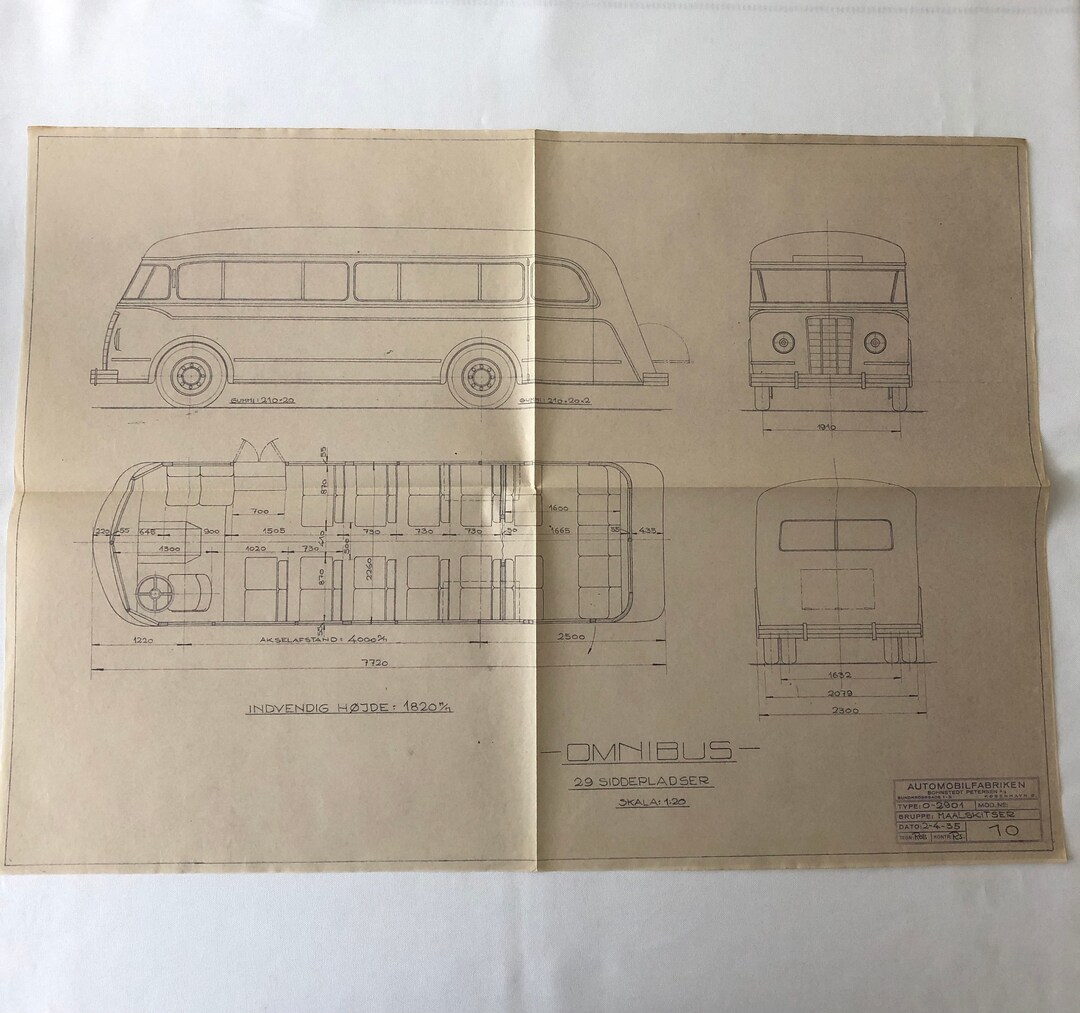1935 Coachbuilder Bus Design Blueprint Rendering Blue Print Coach Bus ...