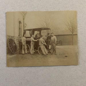 Antique Photo Photograph Print Men with Early Automobile Italian ?