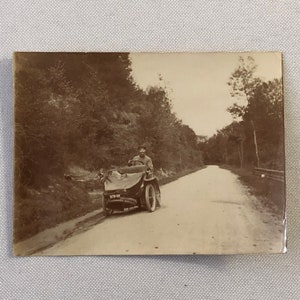Antique Photo Photograph Print Bearded Man in Early Automobile 1909 Date Italian