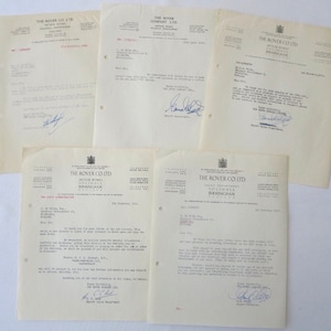 1948 - 1955 Rover Car Company Carta Membrete Documento Lote de 5