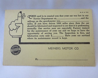 Vintage 1940s (?) Dodge Plymouth Service Card Advertising - Meiners Motors