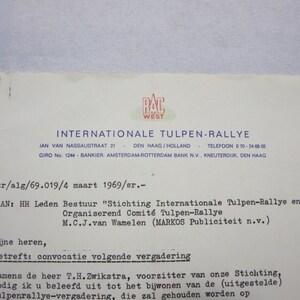 Carta con membrete del RAC Tulpen Rallye de 1969 - Rally holandés