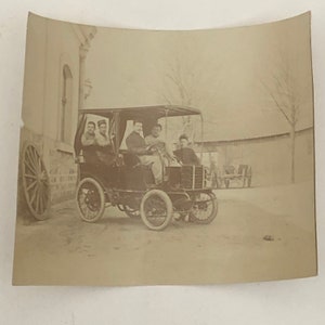 Antique Photo Photograph Print Men in Early Automobile Car Vehicle Italian ?