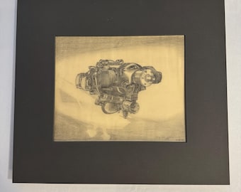 1946 Pencil Drawing of an Aircraft Engine by Ford Engineer George De Angelis - Incredible Detail!! Plane Airplane Motor
