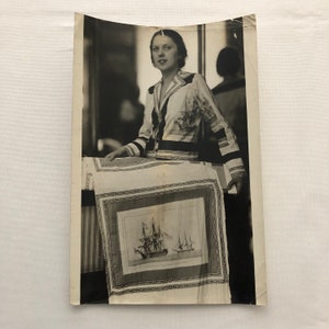 Press Photo Photograph Fashion Design Dress Ships Printed on Silk 1933 Underwood