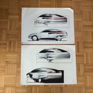 Car Styling Concept Illustration Art Drawing Sketch Vintage Lot 2x LANDUYR 1980