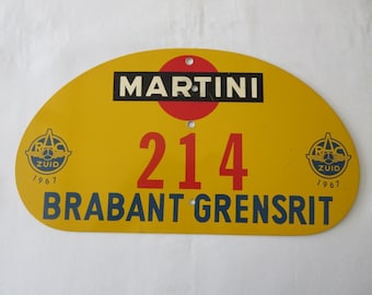 1967 RAC Zuid Brabant Grensrit Car Rally Rallye Participant Plate w/ Martini Ad