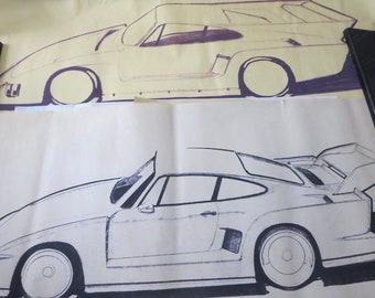 Vintage Kremer Racing Porsche 935 Design Sketch Drawing Art LOT OF 5 - NOTTRODT