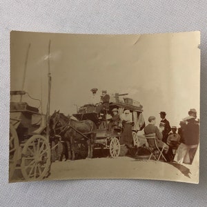 Antique Photo Photograph Print Men and Women with Horse Drawn Wagon Italian ?