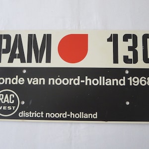 Vintage 1968 Ronde Van Noord Holland Car Rally Participant Plate Plaque RAC West
