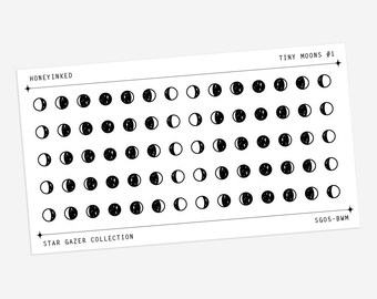 tiny moons #1 | moon stickers, bullet journal, pocket-sized stickers, hobonichi stickers, star stickers, travel journal stickers