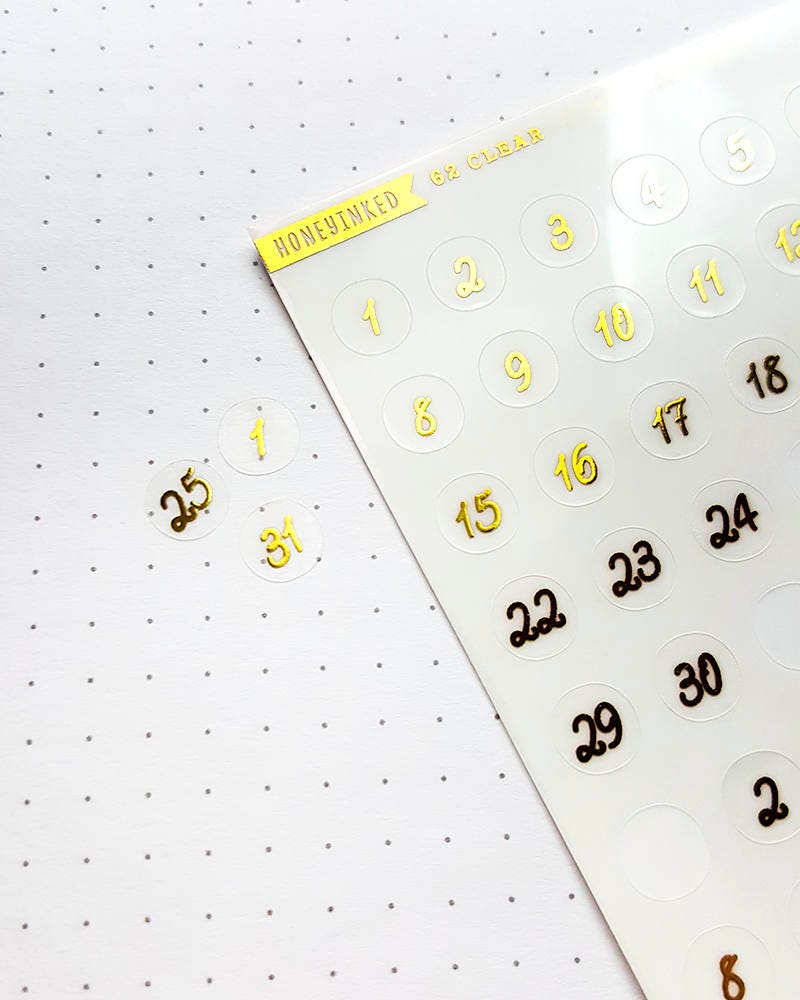 62 Clear Round Number Stickers Round Planner Stickers Clear Etsy