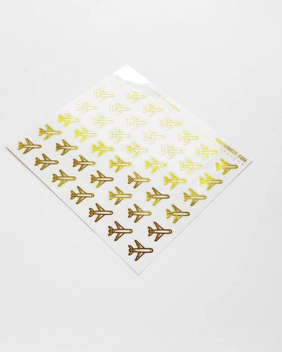 42 Clear Plane Gold Planner Stickers on our Mini Sheets, Gold Stickers,  Clear Stickers, Airplane Stickers, Travel Stickers