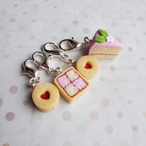 Cake stitch markers for knitting, novelty  stitch markers, biscuit and cake  themed knitting  accessory, for knitting or crafts