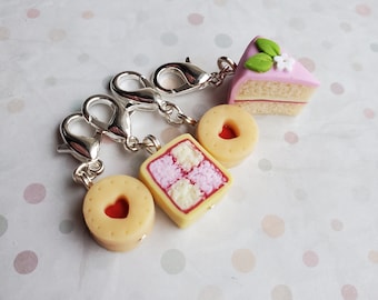 Cake stitch markers for knitting, novelty  stitch markers, biscuit and cake  themed knitting  accessory, for knitting or crafts