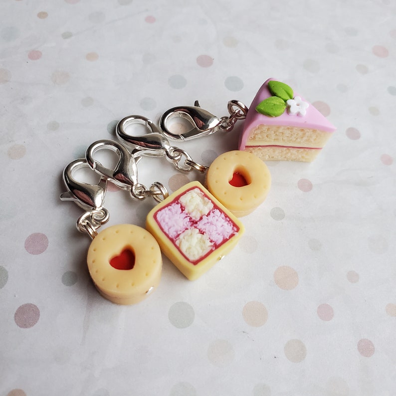 Cake stitch markers for knitting, novelty stitch markers, biscuit and cake themed knitting accessory, for knitting or crafts image 1