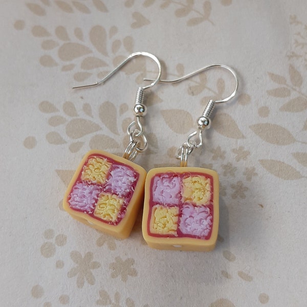 Battenburg cake earrings, novelty food jewellery