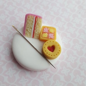 Magnetic needle minder for embroidery and cross stitch, polymer clay needle nanny, sewing and needlework accessory, cake needle rest