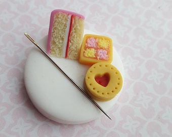 Magnetic needle minder for embroidery and cross stitch, polymer clay needle nanny, sewing and needlework accessory, cake needle rest