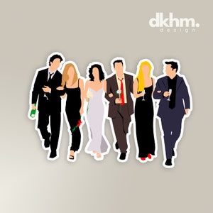 Groupe d'amis toute l'équipe marchant vers l'avant dessin animé dessin animé autocollants vinyle coupe premium autocollant