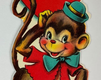 Stop Monkeying Around & Be My Valentine Monkey Vintage 1950s Unused Valentine Novelty Greeting Card