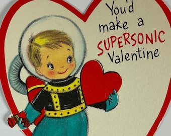 Supersonic Space Astronaut Vintage 1950s Unused Hallmark Valentine Novelty Greeting Day Card