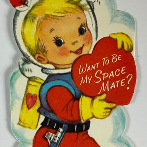 Space Mate Outerspace Astronaut Vintage 1950s Unused Gibson Valentine Greeting Day Card