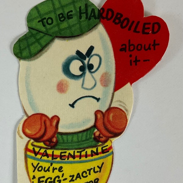 You’re Exactly Right For Me Anthro Anthropomorphic Hard Boiled Egg Vintage 1950s Unused Valentine Greeting Card