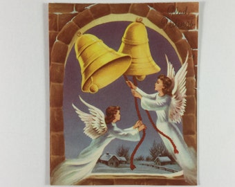 two glad tidings angels ringing bells vintage 1950s pollyanna christmas greeting card - Christmas Pollyanna two glad tidings angels ringing bells vintage 1950s pollyanna christmas greeting card - Christmas Pollyanna