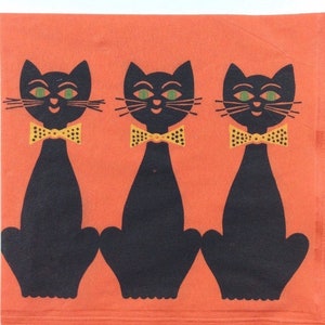 Halloween Black Cats Wearing Bow Ties With a Full Moon Vintage 1940s Unused Paper Napkin