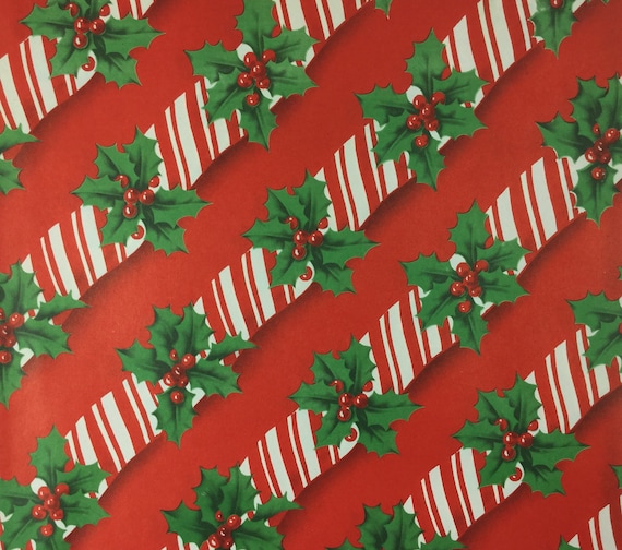 VTG CHRISTMAS TREE GOLD RIBBON WRAPPING PAPER GIFT WRAP 2 YARDS 1950 MCM