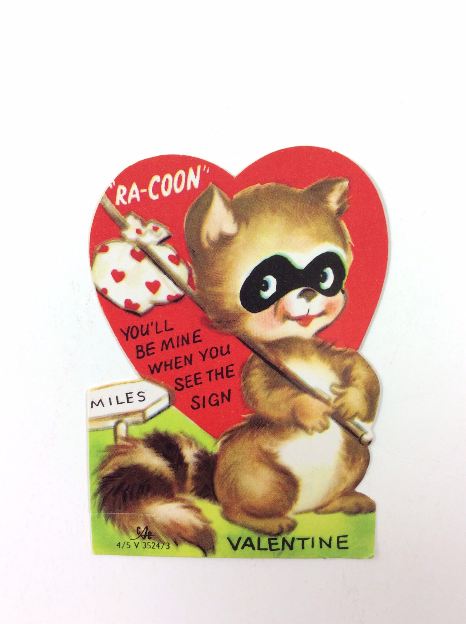 Runaway Raccoon With Sack on Stick Vintage 1950s Valentine - Etsy Finland
