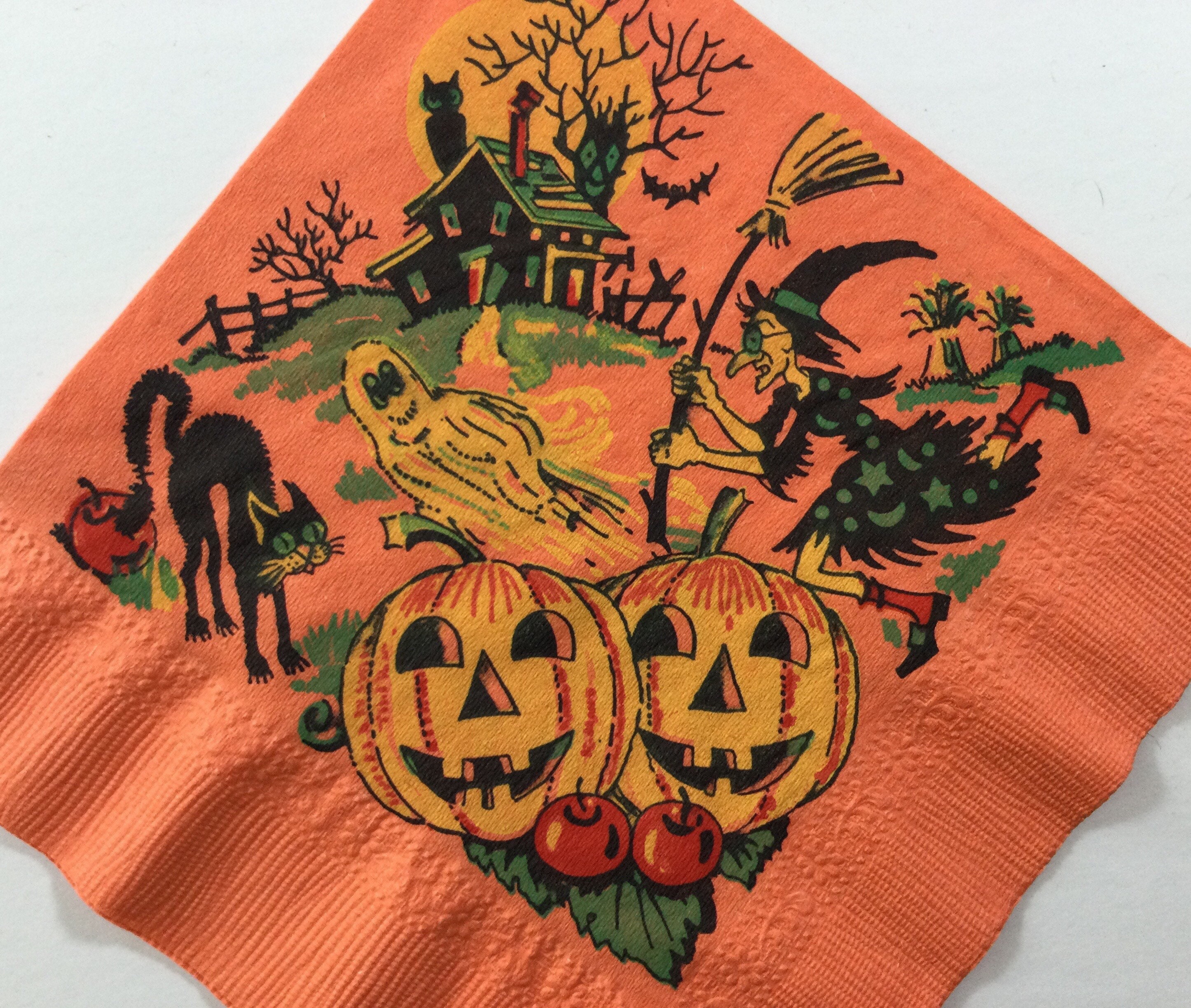 Vtg Lot Halloween Party Plates Napkins Ghost Cat Pumpkins